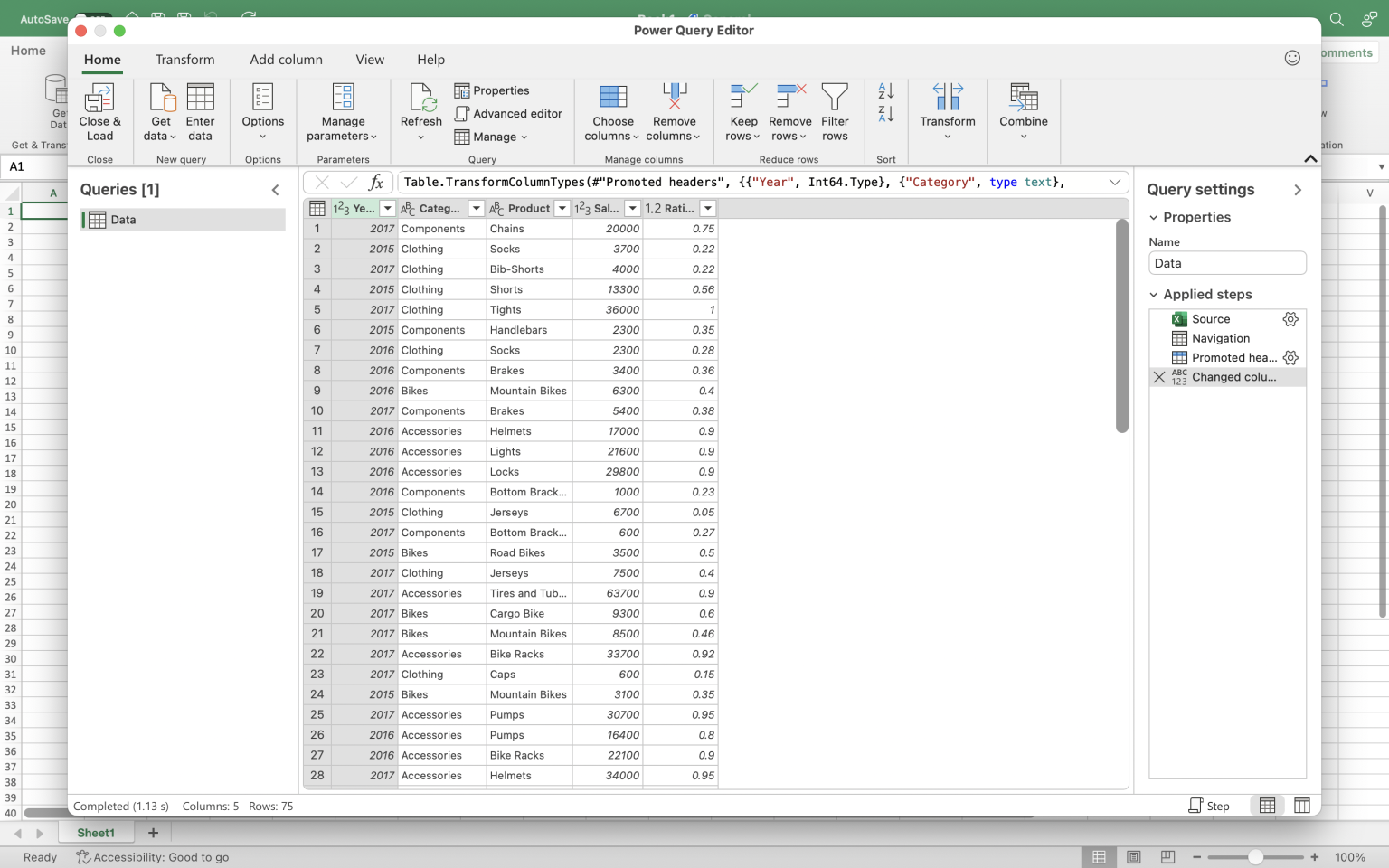 Shape data with Power Query Editor in Excel for Mac